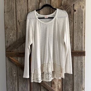 Cream Knit Top with lace hem